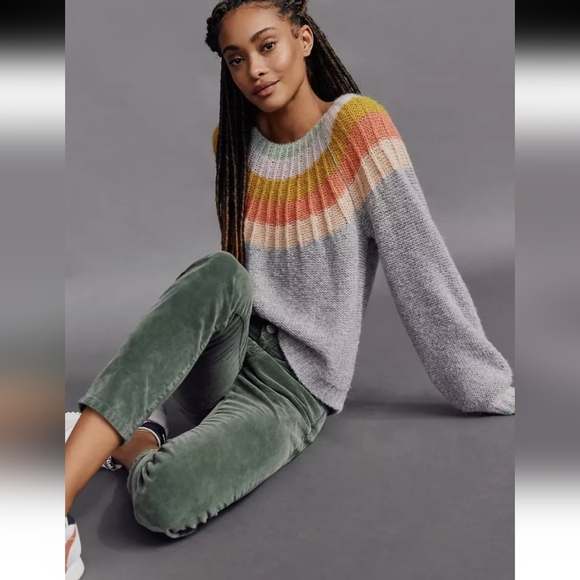 ANTHROPOLOGIE Colleen Pullover Alpaca Wool Blend Sweater Medium Rainbow Gray - Picture 4 of 15